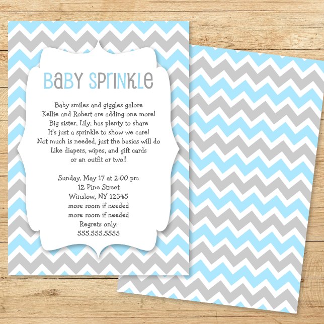 Invitation Bleu Gris Chevron Garçon Bébé Sprinkel (Créateur téléchargé)