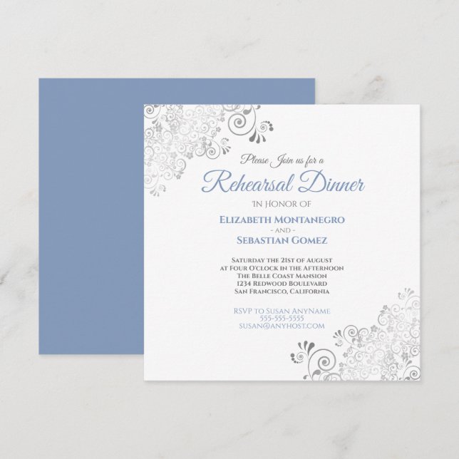 Invitation Bleu gris élégant dîner de répétition de mariage (Devant / Derrière)
