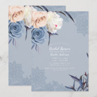 Bleu gris poussiéreux et dentelle florale pêche po