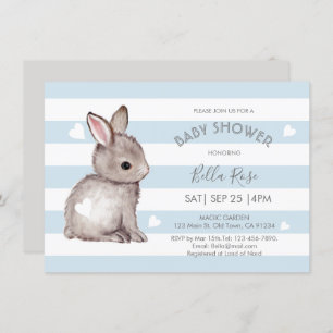 Invitation Bleu gris rayures Bunny Coeur Baby shower Invitati