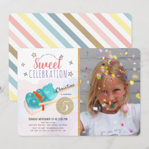 Invitation Bleu Gummy Bear Candy Sushi Girl Photo Anniversair