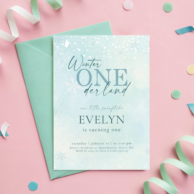Invitation Bleu Hiver Onederland Bébé Premier Anniversaire (Créateur téléchargé)