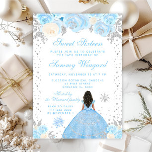 Invitation Bleu hiver Peau foncée Princesse Sweet sixteen