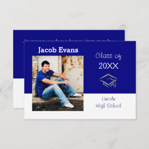 Invitation Bleu horizontal avec photo-3x5Faire-part de gradua