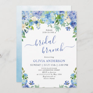 Invitation Bleu Hydrangée Verdure Aquarelle Brunch nuptial