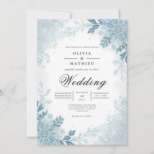 Invitation Bleu Icy Mariage de neige (Devant)