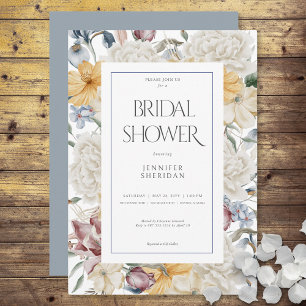 Invitation Bleu Jaune & Blanc Floral Fête des mariées Blanche