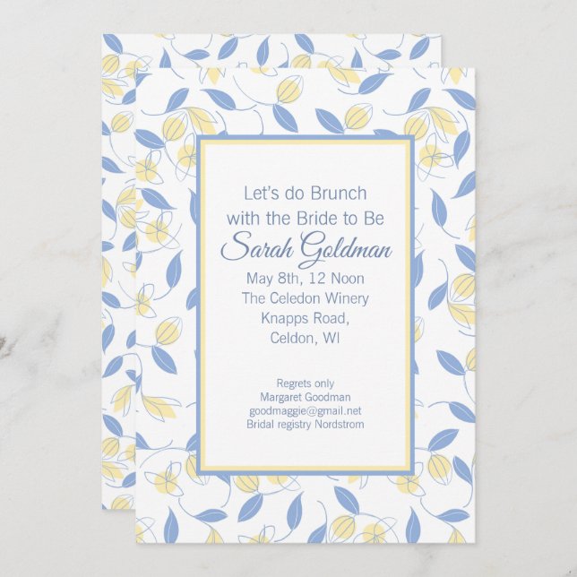 Invitation Bleu Jaune Blanc Moderne Douche nuptiale Invitatio (Devant / Derrière)