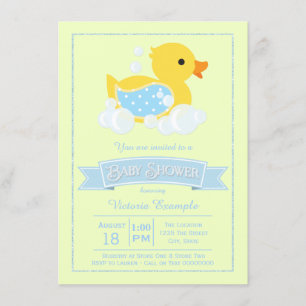 Invitation Bleu Jaune Cute Baby shower canard en caoutchouc