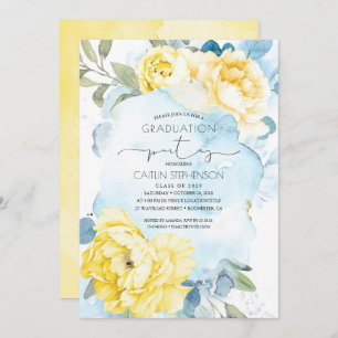 Invitation Bleu jaune et bleu poussiéreux Graduation Florale