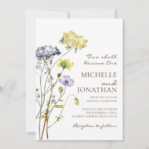 Invitation Bleu Jaune Simple Fleur sauvage Mariage chrétien