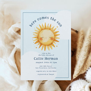 Invitation Bleu Jaune Voici le Baby shower garçon Fils
