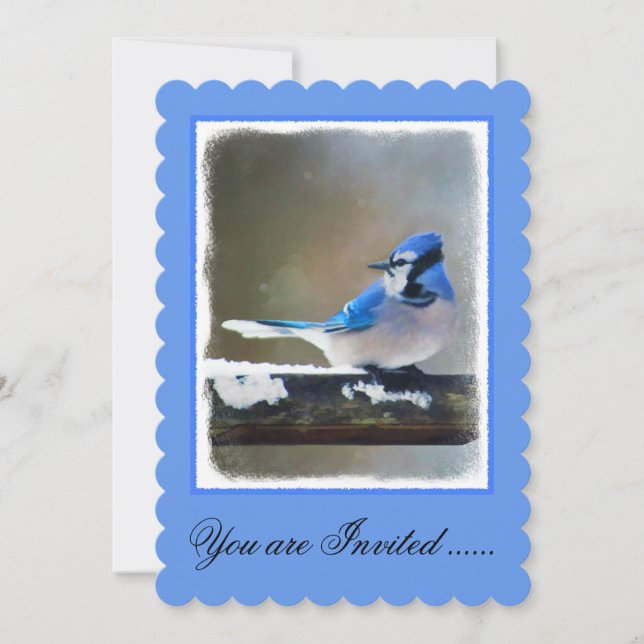Invitation Bleu Jay Painting - Art original pour les oiseaux (Devant)