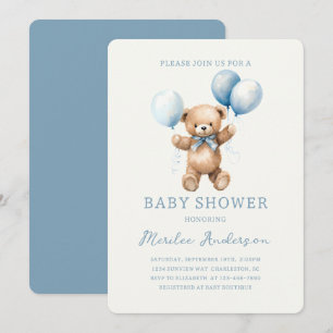 Invitation Bleu Jouet ours Bébé Baby shower garçon