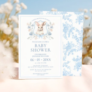 Invitation Bleu Lapin de Pâques Crest Floral Baby Boy Douche