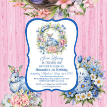 Bleu Lapin Pâques Rose Floral Wreath 1er Anniversa