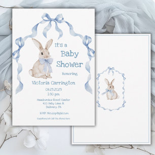 Invitation Bleu lapin Rabbit Ruban Garçon bébé