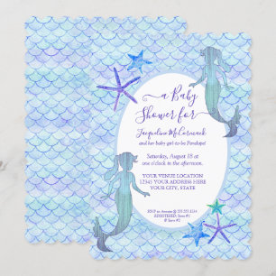 Invitation Bleu Lavande Sirène Aquarelle Bébé Fille Douche
