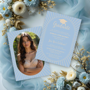 Invitation Bleu Lavé Élégamment Vintage Forme Ovale Diplômé