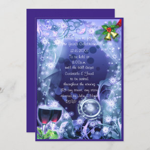 Invitation Bleu l'horloge frappe 12 fêtes du Nouvel An