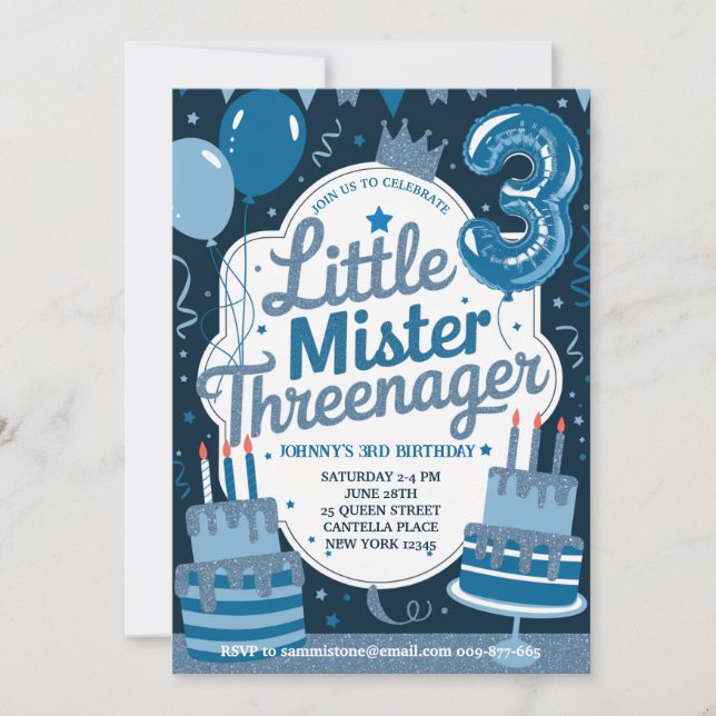Invitation Bleu Little Mr. Threenager pour Garçon (Devant)