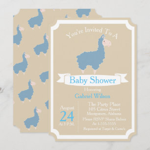 Invitation Bleu Llama Bébé Baby shower garçon
