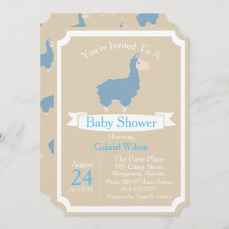 Invitation Bleu Llama Bébé Baby shower garçon