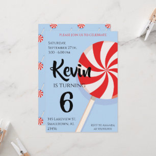 Invitation Bleu Lollipop Boy Anniversaire de enfant Party Inv