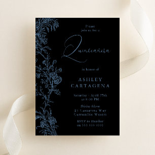 Invitation Bleu magnifique et noir Quinceanera Anniversaire