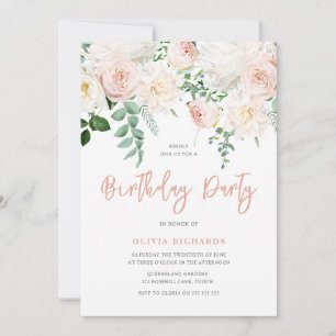 Invitation Bleu magnifique Floral Tous âges Anniversaire Fête