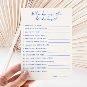 Invitation Bleu manuscrit Qui connaît la mariée meilleure car