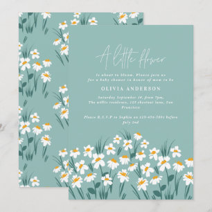 Invitation Bleu marguerite floral élégant baby shower