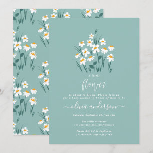 Invitation Bleu marguerite floral élégant baby shower dans