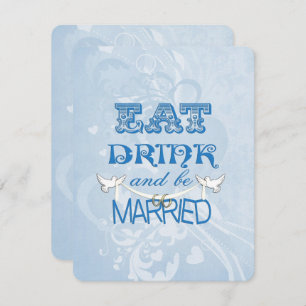 Invitation Bleu mariage avec colombes