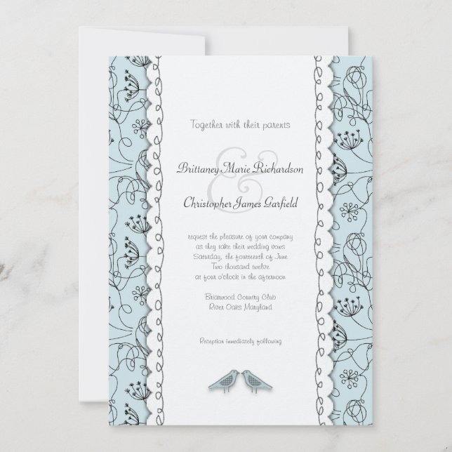 Invitation Bleu Mariage Doodle Budget tendance (Devant)