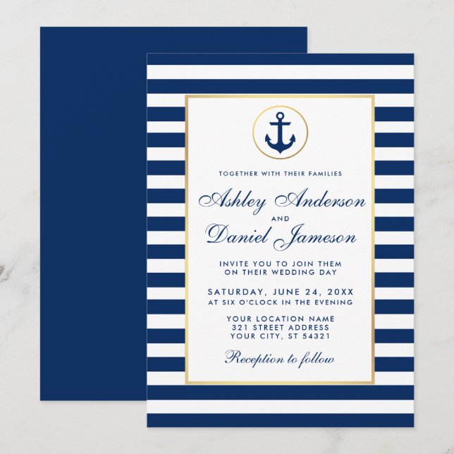 Invitation Bleu Mariage Nautique B (Devant / Derrière)