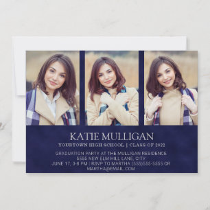 Invitation Bleu marine 4 Photo Graduation