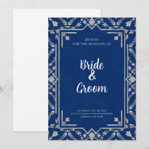 Invitation Bleu marine argenté flocon de neige botanique d'hi