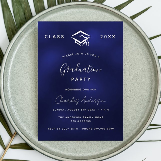 Invitation Bleu marine Bleu blanc simple 2023 (Créateur téléchargé)