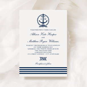 Invitation Bleu marine Bleu Blancs Ancres Mariage