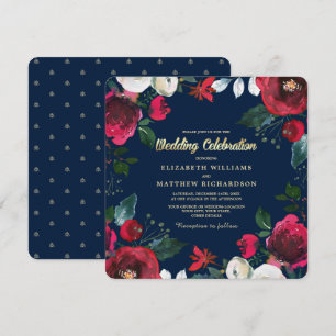 Invitation Bleu Marine Bourgogne Mariage de la Bloom Rouge
