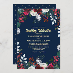 Invitation Bleu Marine Bourgogne Mariage de la Bloom Rouge