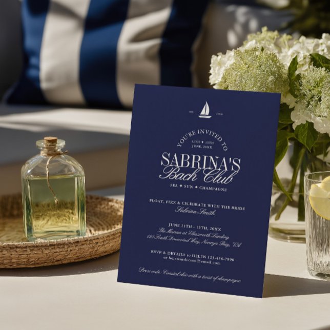 Invitation Bleu marine chic côtier enterrement de vie de jeun (Navy Blue Coastal Chic Bachelorette Party Invitation)