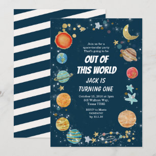 Invitation Bleu marine d'anniversaire de planète de partie de