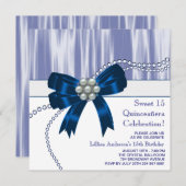 Invitation Bleu marine de perles Quinceanera (Devant / Derrière)
