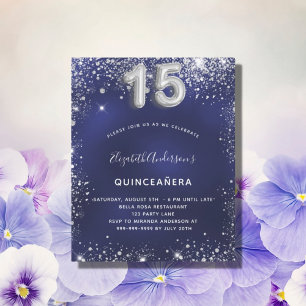Invitation bleu marine et argent pour Quinceanera 