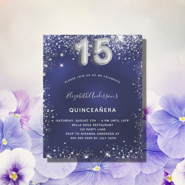 Invitation bleu marine et argent pour Quinceanera  (Créateur téléchargé)