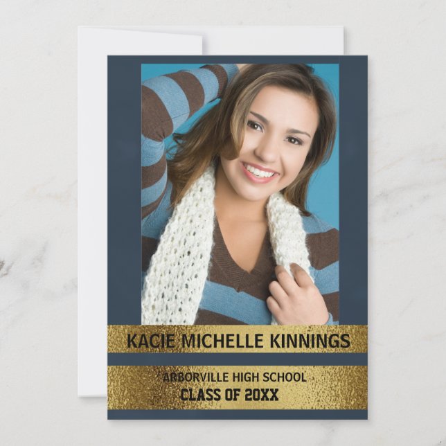 Invitation Bleu Marine et Gold Photo Trunk Party (Devant)