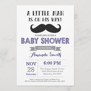 Invitation Bleu marine et gris d'invitation de baby shower de