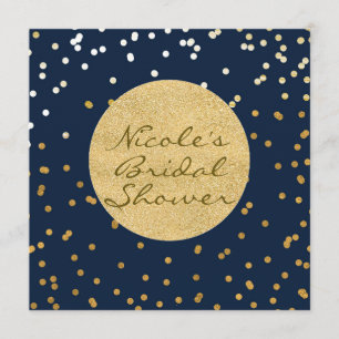 Invitation Bleu marine et or brillant Confetti Points Moderne